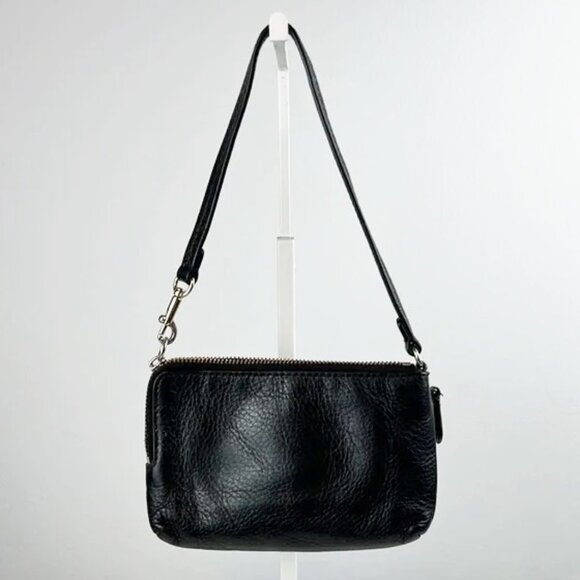 Coach Soft Black Pebbled Leather Embossed Logo Double Zipper Wristlet - Picture 8 of 14